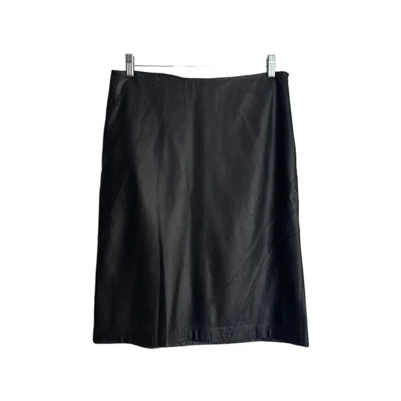Emanuel Ungaro Leather Flat Front Skirt Side Zipper Black Women's Size 8 NWOT